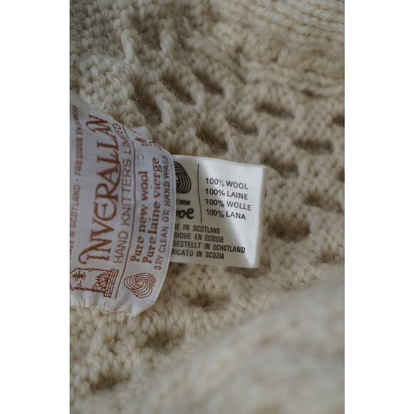 Inverallan Hand Knitted Shawl Collar Cardigan Ivory Pure New Wool Cable Pockets - Picture 10 of 10